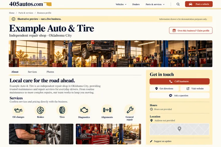 Illustrative Oklahoma auto shop profile