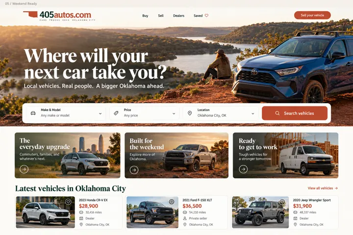 Sunlit Oklahoma car marketplace landing page