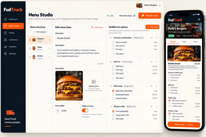 FudTruck Menu Studio Dashboard