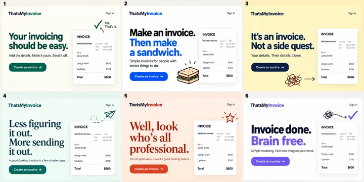 Six easy invoice landing page concepts